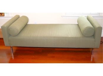 Modern Upholstered Chaise / Daybed With Metal Legs & Bolster Pillows