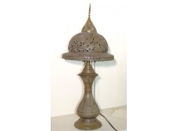 Antique Pierced Metal Lamp With Middle Eastern & Judaic Motif