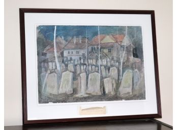Antique Painting Of Cemetery In Krakw With Paperwork