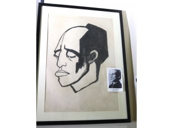 Signed Charcoal Artwork Self Portrait Of Artist Framed