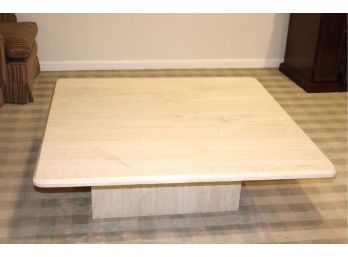 Exceptional MCM Polished Travertine Coffee Table On Base