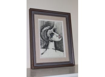 Portrait Artwork Of Stylish Young Woman Signed Bobker