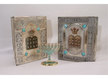 Two Vintage Illuminated/Illustrated Haggadah With Silver Plated Covers
