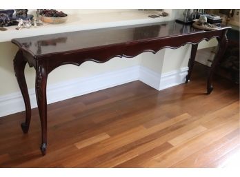 Long Dark Wood Console Table With Queen Anne Style Legs