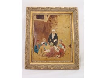 Antique Watercolor Painting On Paper Of Lesson With Young Boys