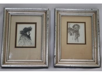 Two Framed Pencil Drawing With Violin Player, & Religious Man By Tully Filmus