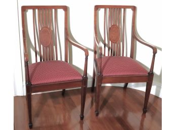 Pair English Hepplewhite Style Armchairs With Inlaid Design