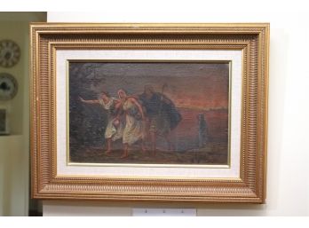 Antique Oil Painting Of Biblical Persons In The Holy Land Signed By Artist