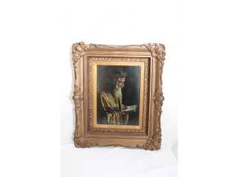 Oil On Panel Of Rabbi Reading Signed By Artist