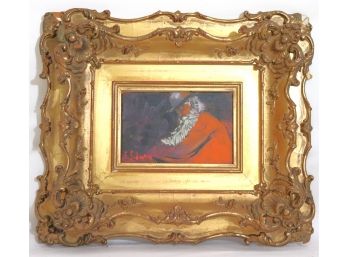 Charming Vintage Painting Of Old Man Sleeping In Ornate Gold Frame