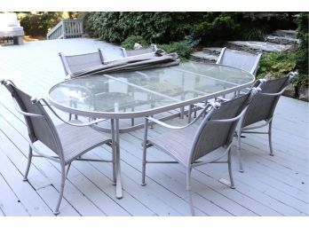 Woodard Outdoor Patio Set Includes A Table, 6 Chairs & Umbrella