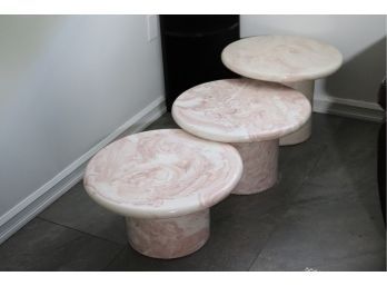 Fabulous Set Of Pink & White Onyx Stone Tables Mushroom Patch!- Use Your Imagination On How To Display