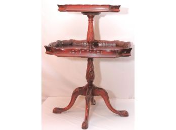 Vintage/Antique Mallary Carved Wood Double Pedestal Table, Amazing Carved Detailing Throughout