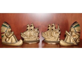 Collection Includes Metal Bookends, Cast Metal Indians