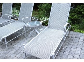 2 Woodard Outdoor Aluminum Chaise Lounges & Side Table