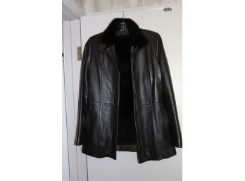 Chocolate Brown Leather/Shear Mink Jacket Size Small Sheared Mink Zipper Liner As Pictured