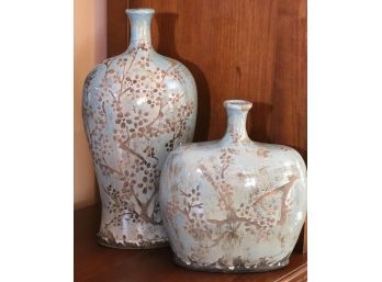 Beautiful Ceramic Vases By Uttermost With A Nice Blue Tone And Crackle Finish, Rustic Look