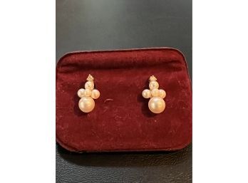 14K YG Elegant Pair Of Pearl Earrings W/ Diamond Accent