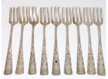 Collection Of 9 Sterling Antique Seafood/Appetizer Forks