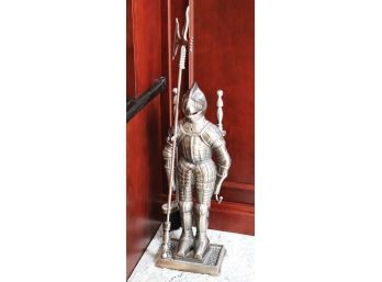 Very Cool Heavy Metal Fireplace Tool Set With Stand Knight Shaped