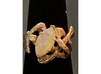 14K WG Marquise Opal W/ Diamond Accent Modern Design Ring - Size 5.25