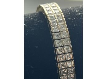 Sterling Silver Double Thick CZ Tennis Bracelet - Very Lively
