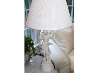 Vintage Ceramic Portrait Lamp With A Pleated Shade