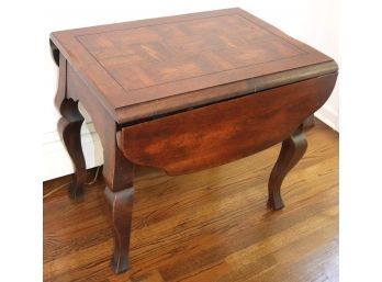 Well Constructed  Drop Leaf Side Table By Lane Furniture With Parquet Style Top & Wood Grain Finish