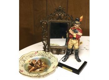 Vintage Mirror Frame, Artis Orbis Figurine Made In A West Germany & Bavaria Plate Made In Germany Cico