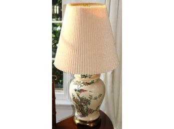 Fabulous Asian Style Table Lamp With A Crackle Finish, Painted Bird & Floral Detailing With A Quality Plea