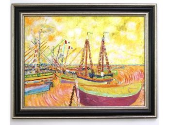 Listed Artist Earle Mayan Painting With Vibrant  Colors Throughout S, Painted On Board