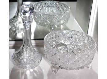 Waterford Crystal Decanter & Stopper Includes A Vintage Cut Crystal Bowl