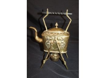 Antique Brass Utter & Son 1152 Kettle With Burner Amazing Embossed Detailing