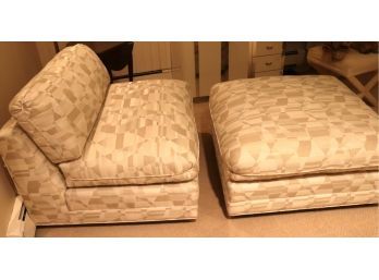 Custom Chair With Ottoman/Chaise, Nice Neutral Tones, Contemporary Pattern