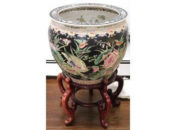 Vintage Asian Inspired Planter With Goldfish Detailing & Hallmark On The Bottom As Pictured