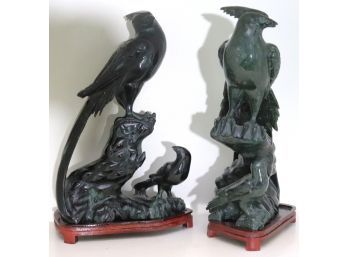 Carved Black Jade Birds With Traces Of Green