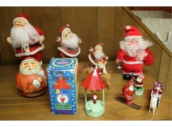 Vintage Santa Decorations - 1980 Santa Made By Bristol Ware, Santa Bell Ringer, Japanese Wind-Up, Push-Button