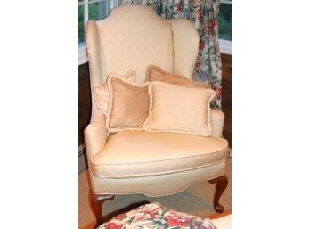 Woodmark Originals Beige Colored Wingback Chair With Accent Pillows Overall Good Condition