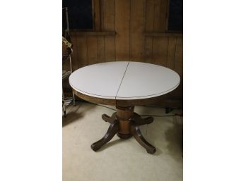 Vintage Round  Formica Top Wood Pedestal Table