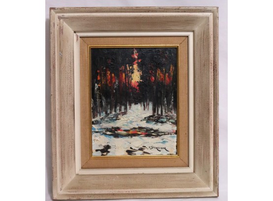 MCM Signed Oil Painting Of Forest At Sunset Signed Sternklar