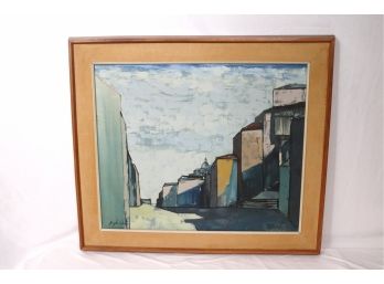 Gonzalo Sebastian Perspective Painting Of Mid Century Style Buildings