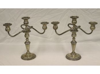 Pair Sterling Silver Candelabra Candlesticks By Fisher With Removable Top