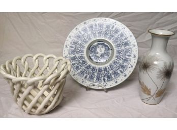 Rosenthal MCM Vase, Bjorn Wiinblad Decorative Plate & Porcelain Planter