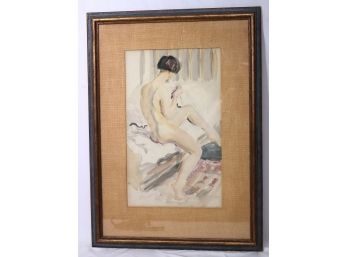 Watercolor Painting Of Art Deco Era Nude Signed By Artist