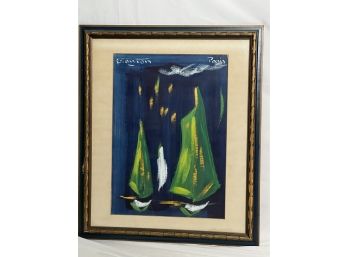 Vintage Painting Of Sailboats Signed & Paris
