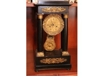 Antique Empire Clock With Columns, Brass Details & Beautiful Brass Pendulum