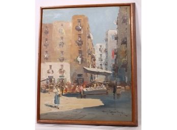 Mid Century Painting Of Italian Town Signed Guiseppe