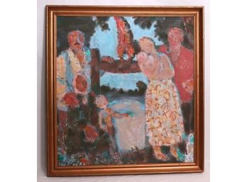 Primitive Style Painting Of Eastern European Rural Family