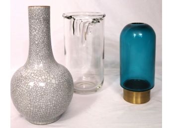Vintage Vases With Large Rosenthal Glass, Chinese Crackled Design, & Netherlands Art Glass Vase
