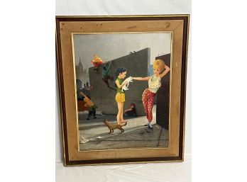Very Cool Mid-Century Painting Titled The Turf 1960s Era Schoolyard Gang